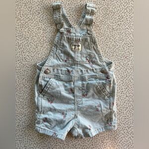 OshKosh B'gosh Kids Floral Striped Overall Shorts - Light Blue 18-24 mo